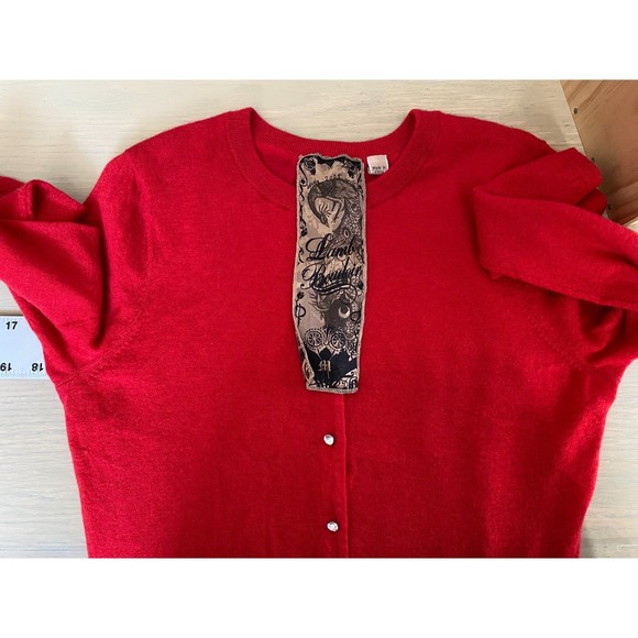 L.A.M.B. 2005 Boudoir Cherry Red Cashmere Cardigan Size M - Picture 2 of 10